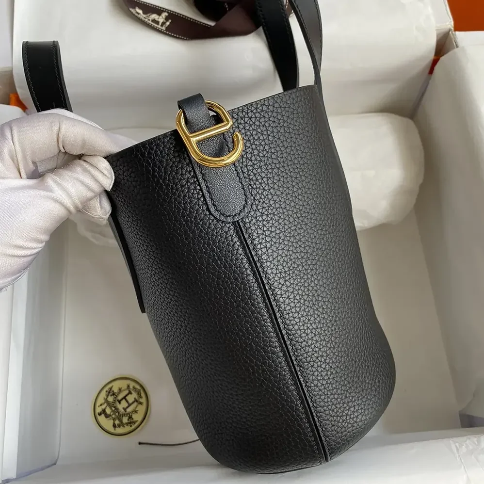 Hermes In the Loop 18 Handbag Clemence Leather for Women in Black/Gold