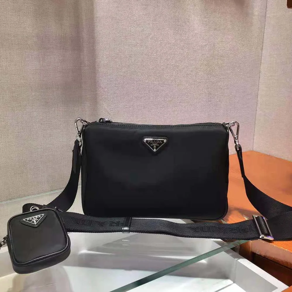 Prada Nylon and Saffiano Leather Bag with Strap for Men in Black Prada Nylon and Saffiano Leather Bag with Strap for Men in Black