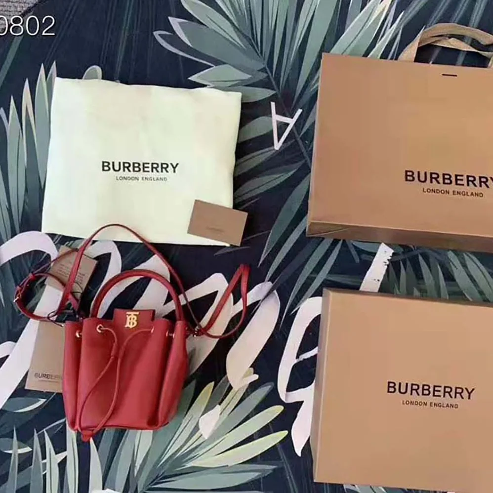 Burberry Monogram Motif Leather Bucket Bag for Women in Red