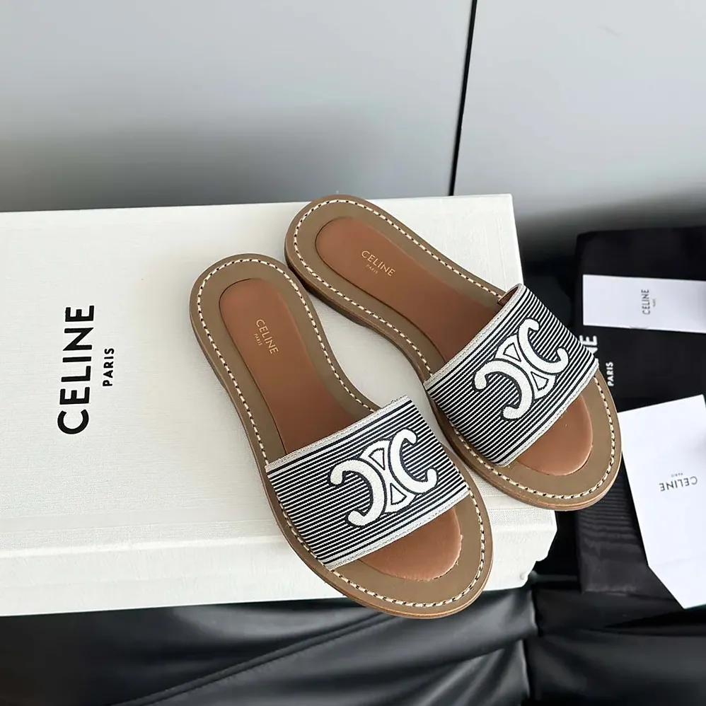 Celine Lympia Mule in Striped Textile with Triomphe for Women