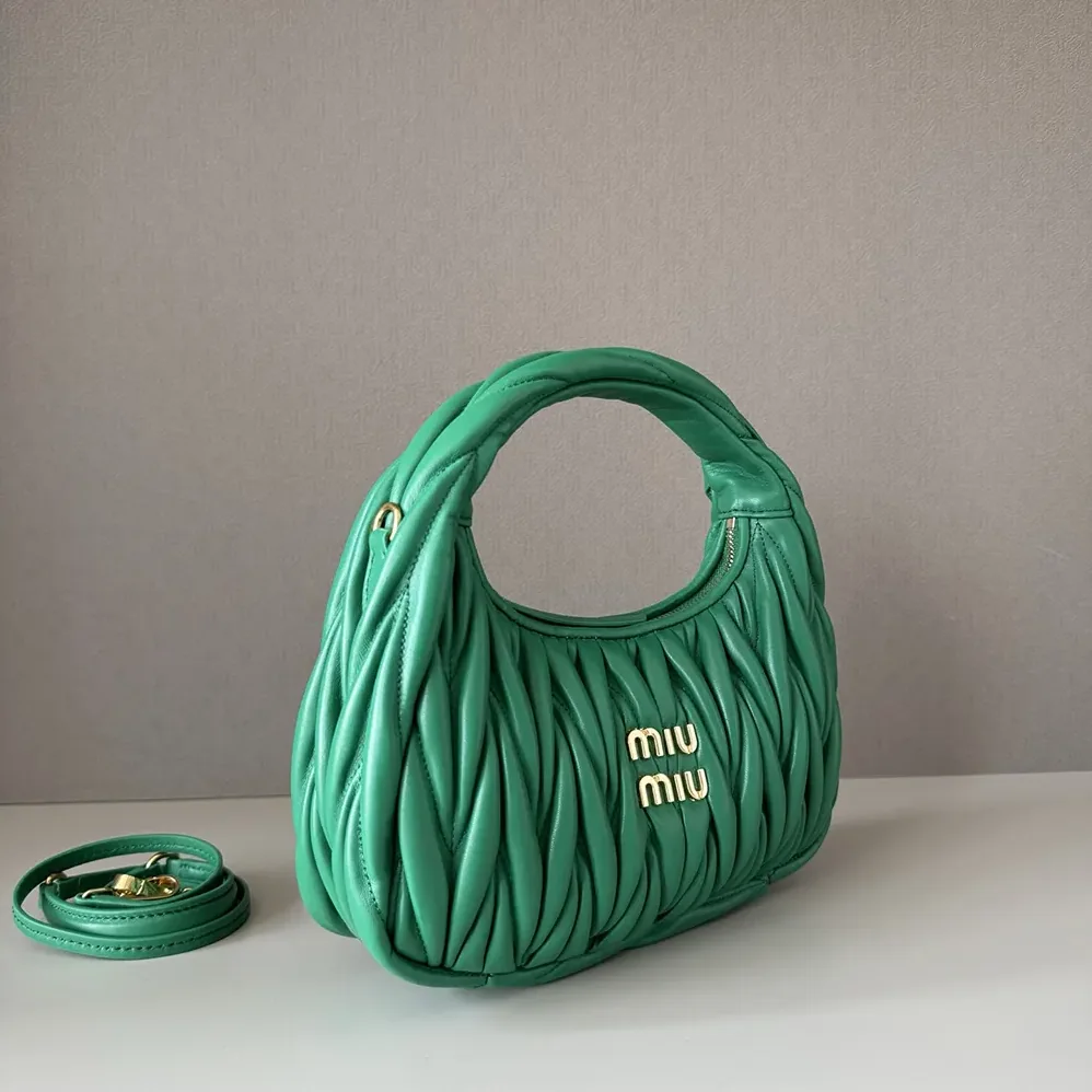 Miu Miu Wander Matelassé Nappa Leather Hobo Bag for Women in Green Miu Miu Wander Matelassé Nappa Leather Hobo Bag for Women in Green