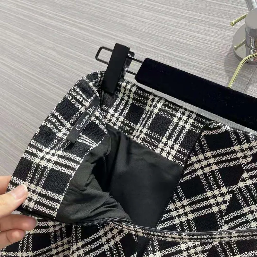 Dior Belted Short Skirt Black and White Check'N'Dior Virgin Wool for Women
