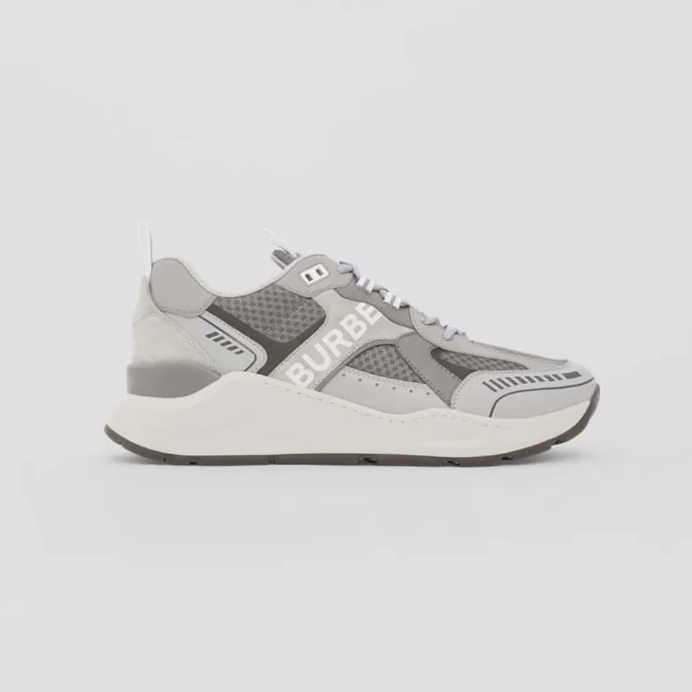 Burberry Logo Print Suede and Mesh Sneakers for Men in Silver