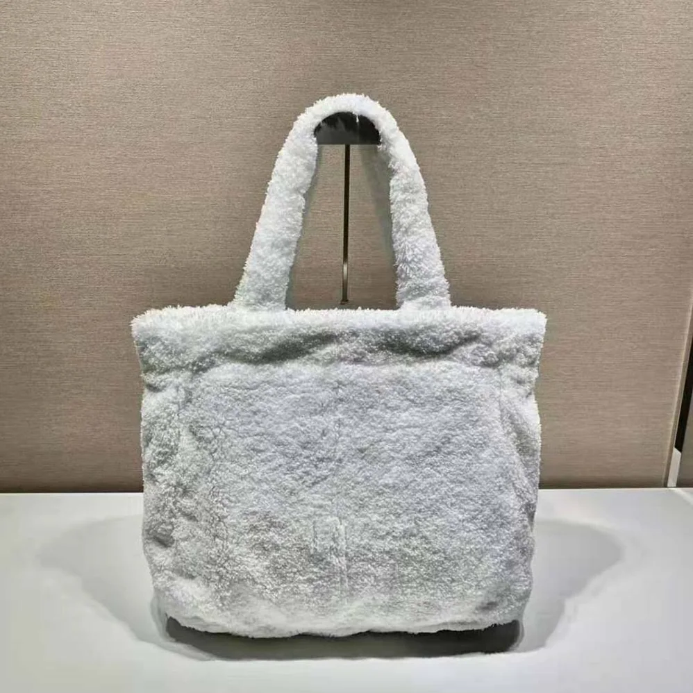 Prada Enameled Metal Triangle Logo Terry Tote Bag for Women in White