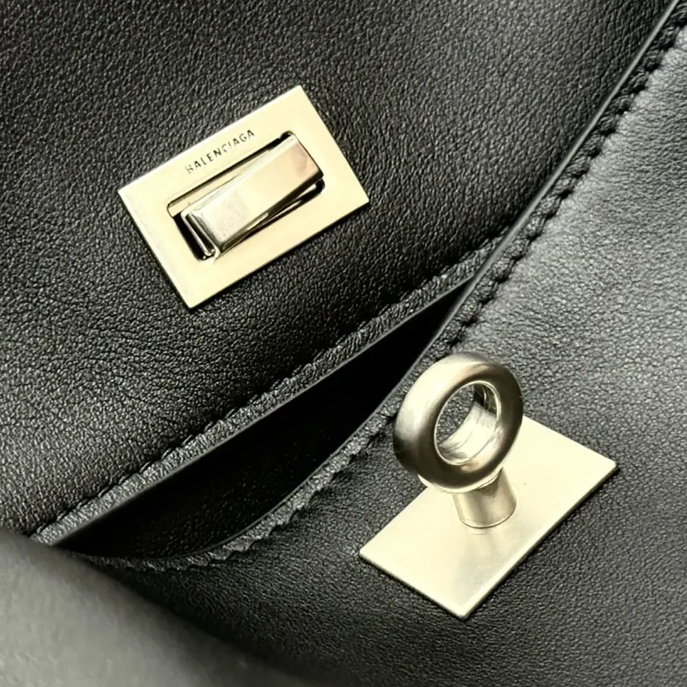 Balenciaga Rodeo Handbag Large In Black Smooth Calfskin Aged for Women in Silver Hardware