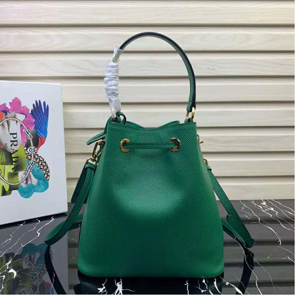 Prada Saffiano Leather Bucket Bag for Women in Green Prada Saffiano Leather Bucket Bag for Women in Green