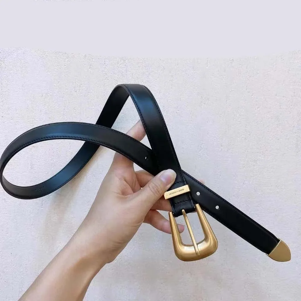 Saint Laurent YSL Folk Buckle Belt in Brushed Leather for Women