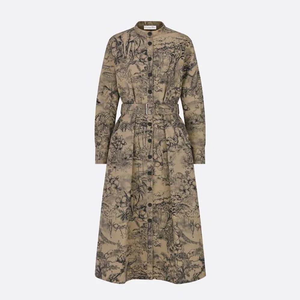 Dior Belted Shirt Dress Beige Cotton Gabardine with Toile de Jouy Voyage Motif for Women Dior Belted Shirt Dress Beige Cotton Gabardine with Toile de Jouy Voyage Motif for Women