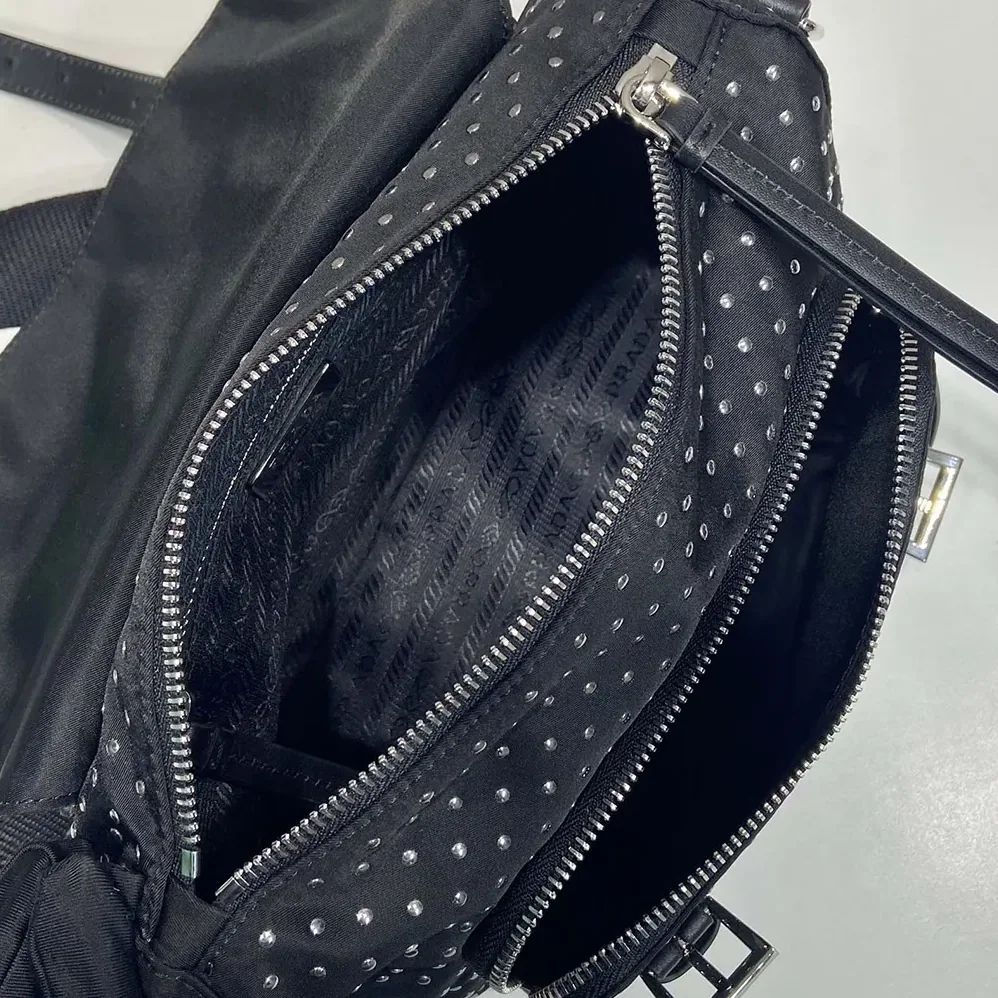 Prada Re-Nylon Shoulder Bag with Studs for Women
