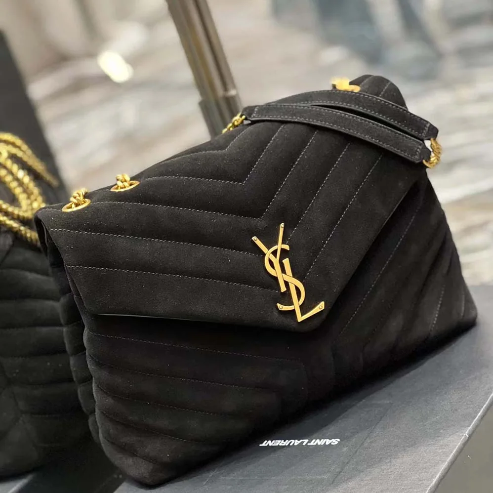 Saint Laurent YSL Loulou Medium in Matelassé Y Suede for Women in Black Saint Laurent YSL Loulou Medium in Matelassé Y Suede for Women in Black