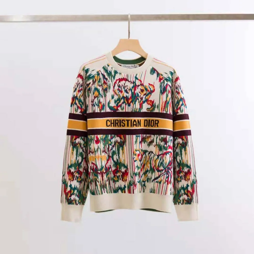 Dior Sweater Multicolor Stretch Cashmere and Wool with Toile de Jouy Motif for Women