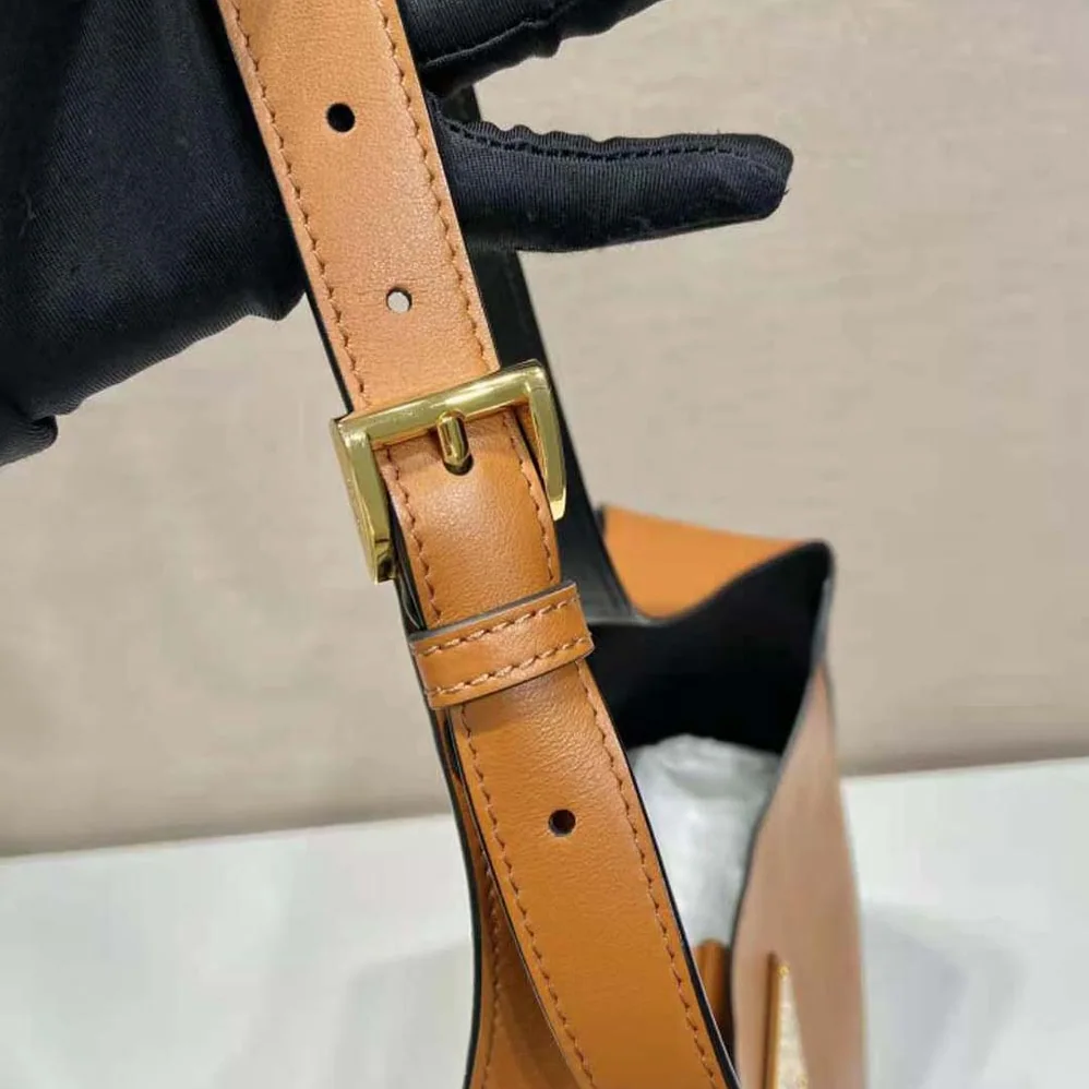 Prada Large Leather Shoulder Bag with Topstitching for Women in Brown Prada Large Leather Shoulder Bag with Topstitching for Women in Brown