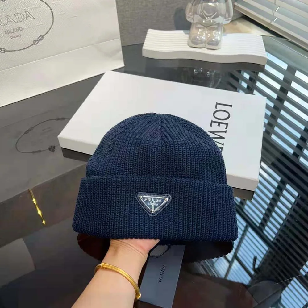 Prada Wool and Cashmere Beanie for Unisex in Navy