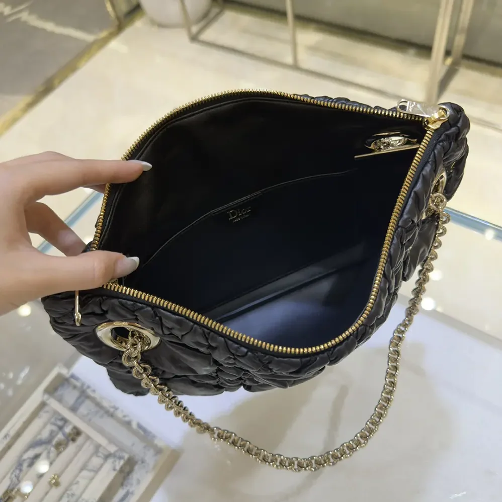 Dior Small Dior Crunchy Bag Black Puffy Macrocannage Calfskin for Women