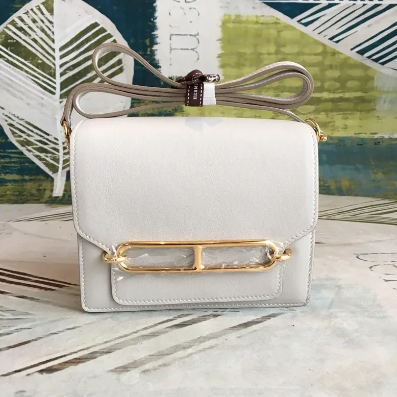 Hermes Mini Evercolor Sac Roulis 19 White Gold Hardware /