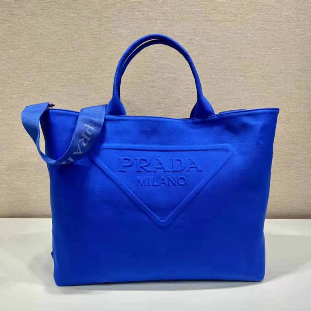 Prada Canvas Tote Bag with Contemporary Take on Classic Beach Designs for Women in Navy