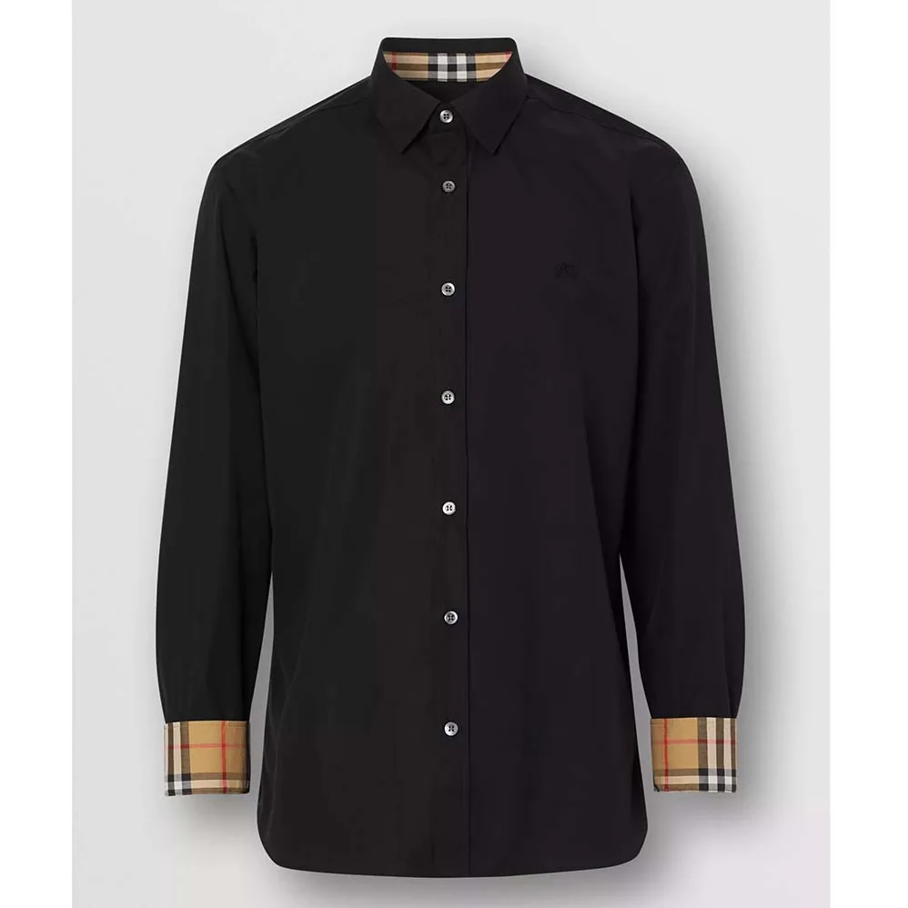 Burberry Stretch Cotton Poplin Shirt for Men in Black