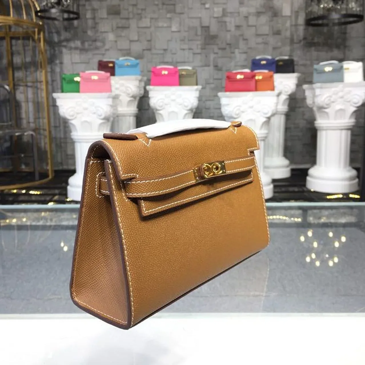 Hermes Mini Kelly KP Pochette Gold Gold Toned Hardware / Hermes Mini Kelly KP Pochette Gold Gold Toned Hardware /