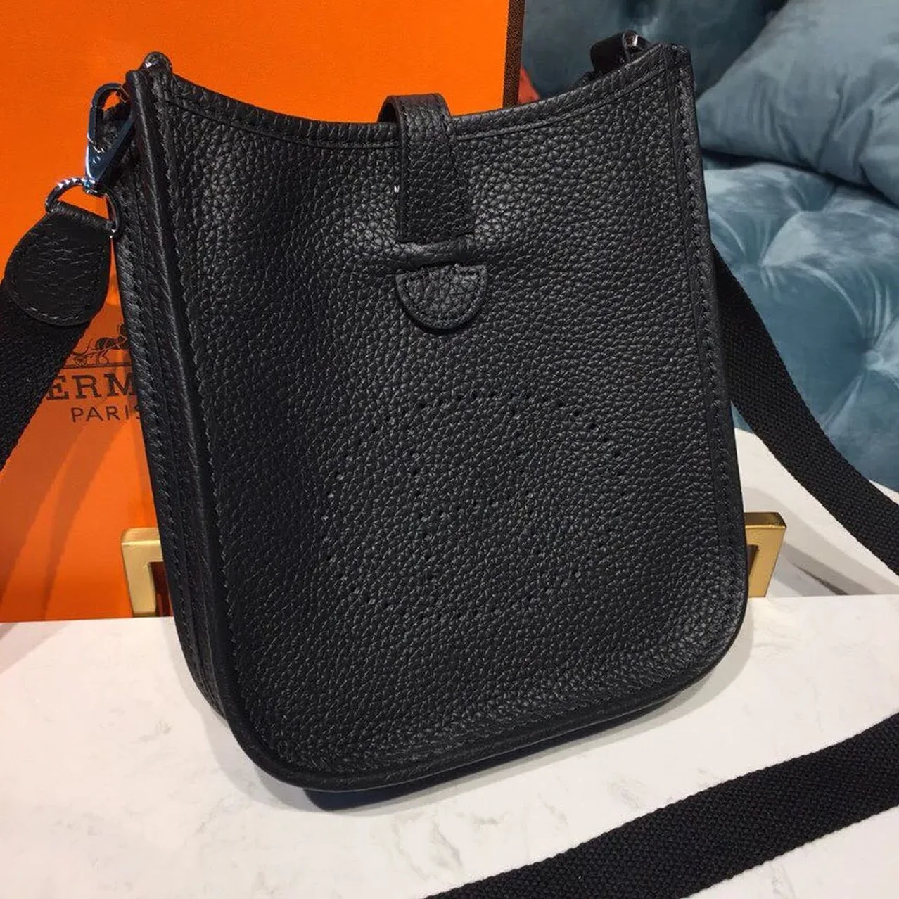 Hermes Evelyne II TPM Bag Black Silver Toned Hardware /