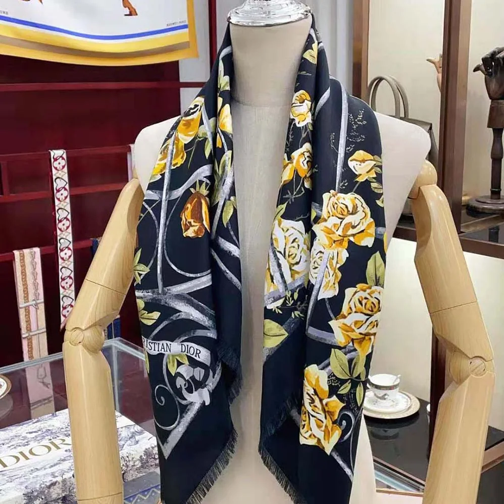 Dior Granville 90 Square Scarf Black and Gold for Women in Tone Silk Twill Dior Granville 90 Square Scarf Black and Gold for Women in Tone Silk Twill