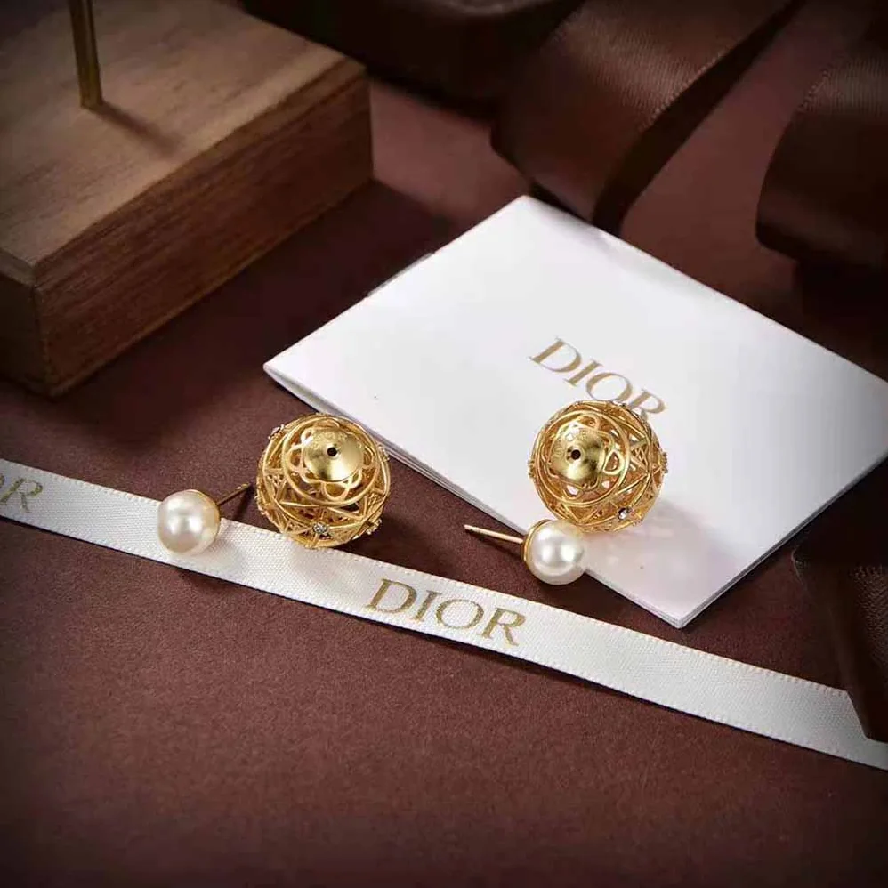 Dior Tribales Earrings Gold-Finish Metal with White Resin Pearls and Silver for Women in Tone Crystals