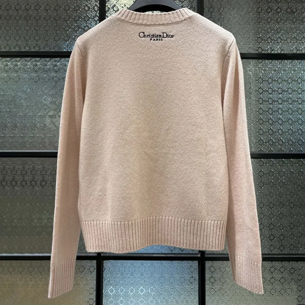 Dior Embroidered Sweater Cashmere Knit with Pink Dior Astral Flowers Motif for Women Dior Embroidered Sweater Cashmere Knit with Pink Dior Astral Flowers Motif for Women