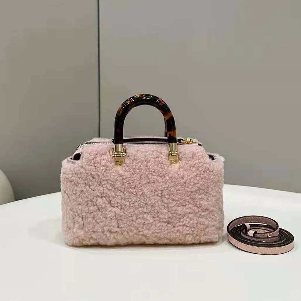 Fendi By The Way Mini Light Pink Sheepskin Small Boston Bag for Women