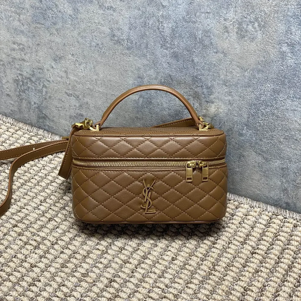 Saint Laurent YSL Gaby Vanity Bag In Lambskin for Women in Brown Saint Laurent YSL Gaby Vanity Bag In Lambskin for Women in Brown