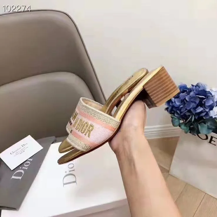 Dior Dway Mule in Embroidered Cotton for Women in Gold Dior Dway Mule in Embroidered Cotton for Women in Gold