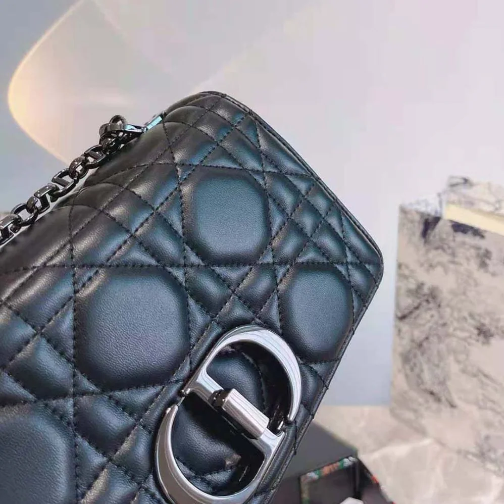 Dior Medium Dior Caro Bag Black Quilted Macrocannage Calfskin for Women
