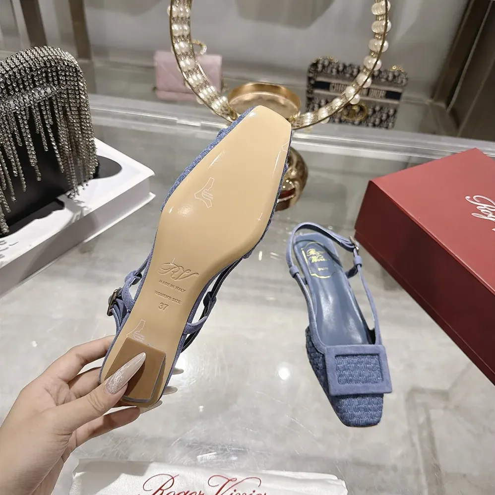 Roger Vivier Gommettine Slingback Ballerinas In Jacquard Denim for Women Roger Vivier Gommettine Slingback Ballerinas In Jacquard Denim for Women