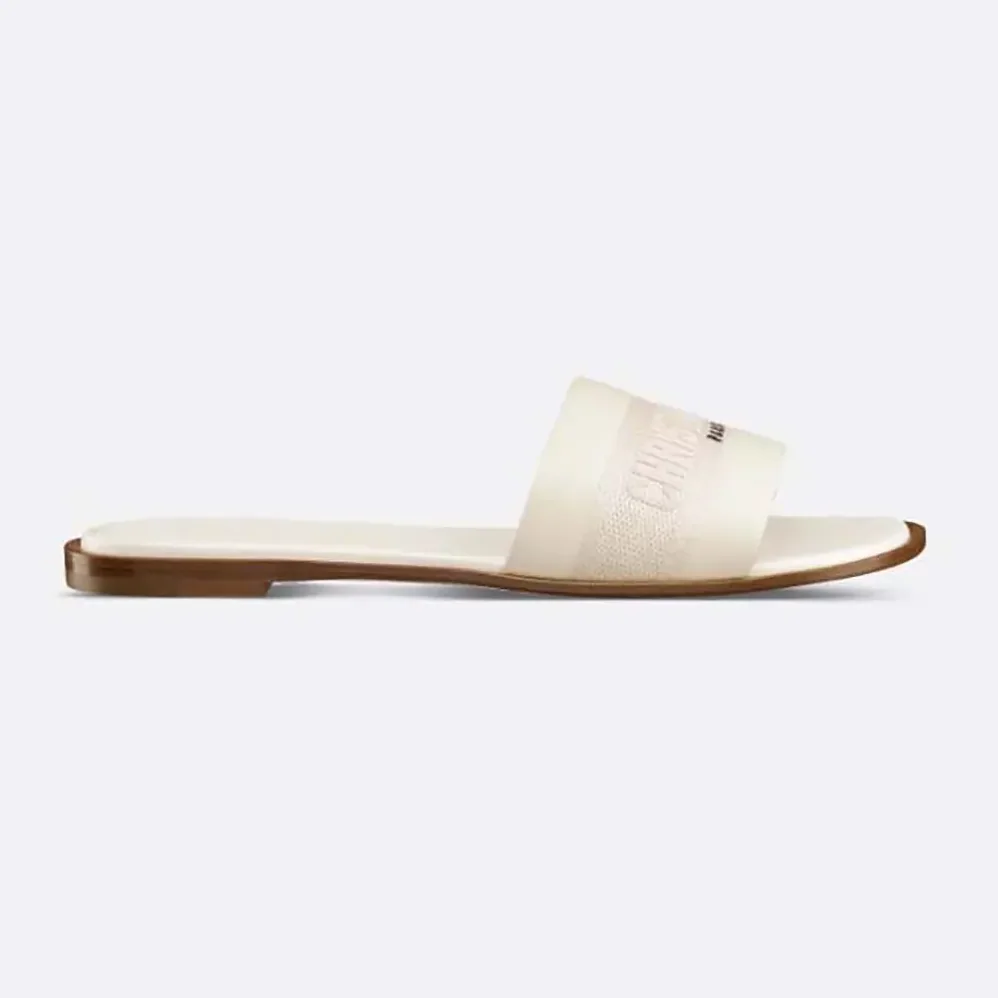 Dior Dway Slide White Calfskin and Embroidered Cotton for Women Dior Dway Slide White Calfskin and Embroidered Cotton for Women