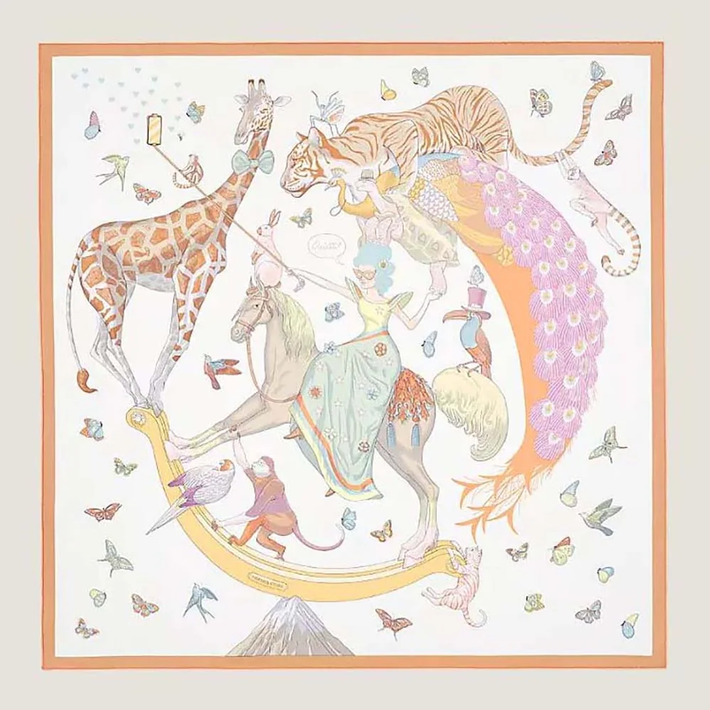 Hermes Hermes Story Scarf 90 in Silk Twill with Hand-Rolled Edges for Women in White
