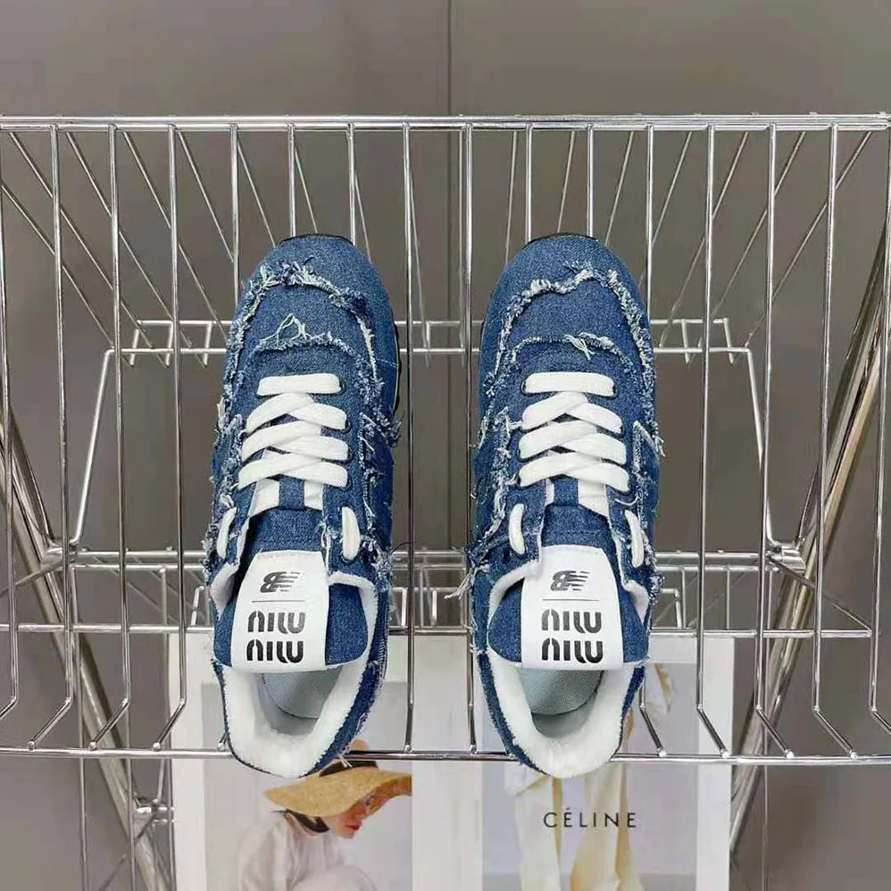 Miu Miu New Balance 574 x Miu Miu Denim Sneakers for Women in Blue Miu Miu New Balance 574 x Miu Miu Denim Sneakers for Women in Blue
