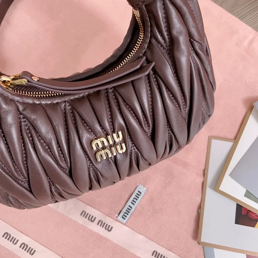 Miu Miu Wander Matelassé Nappa Leather Hobo Mini-Bag for Women in Burgundy