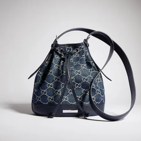 Gucci Venice Small Bucket Bag / Dark Blue Denim Palladium Hardware Gucci Venice Small Bucket Bag / Dark Blue Denim Palladium Hardware