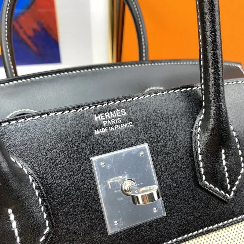 Hermes Birkin Top Handle Bag / Nata Swift BiColor Silver Hardware