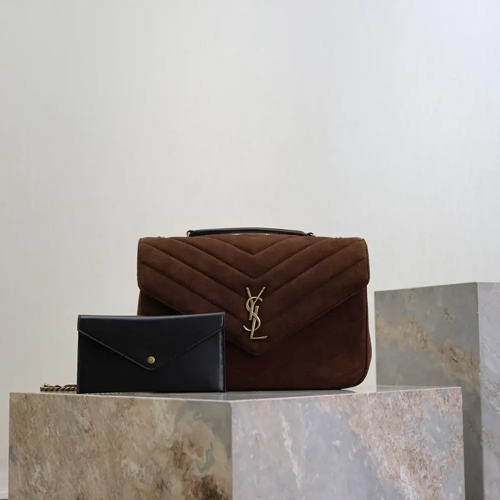Saint Laurent YSL Loulou Large In Matelassé Suede for Women in Brown Saint Laurent YSL Loulou Large In Matelassé Suede for Women in Brown