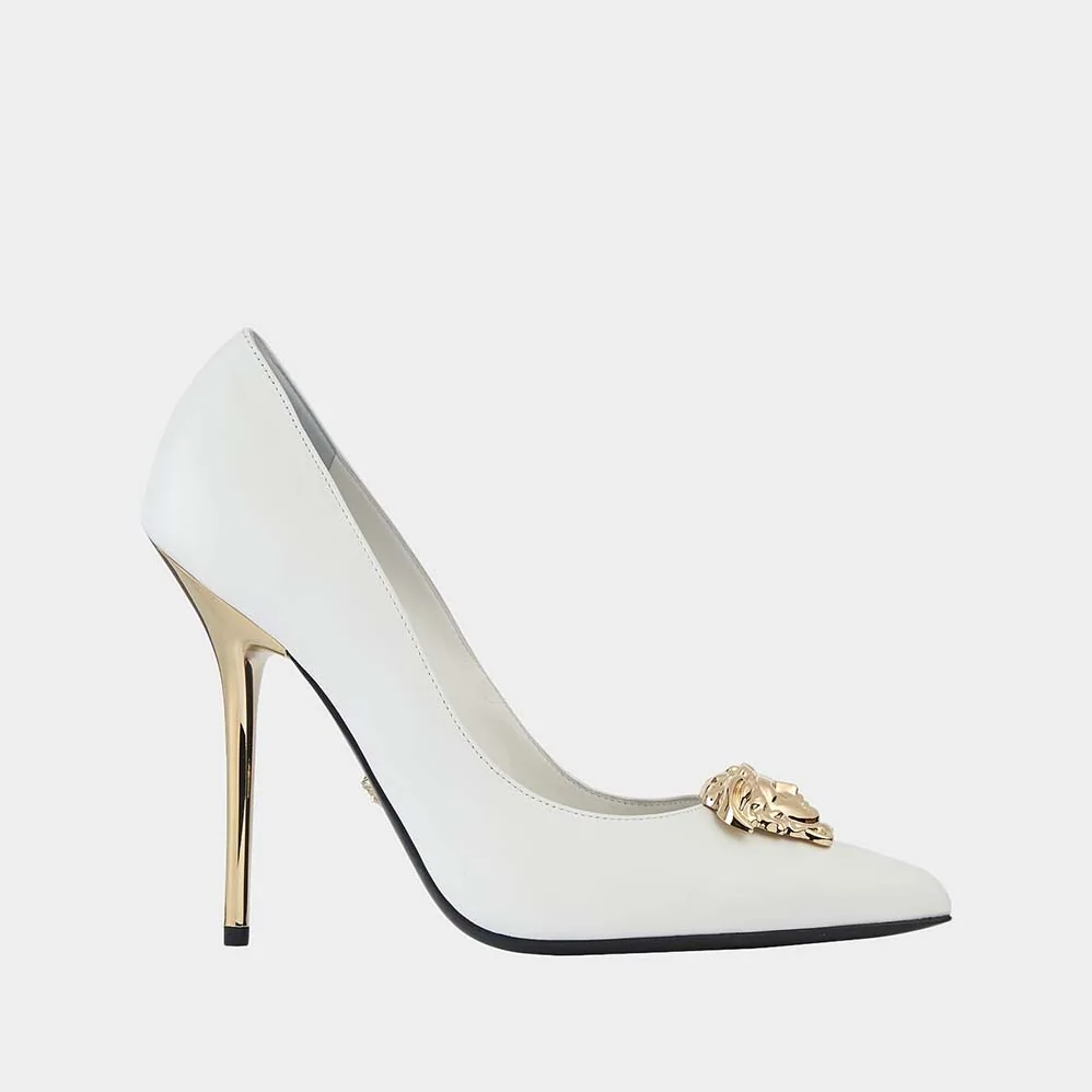 Versace Palazzo Pumps Leather Shoes for Women in White Versace Palazzo Pumps Leather Shoes for Women in White