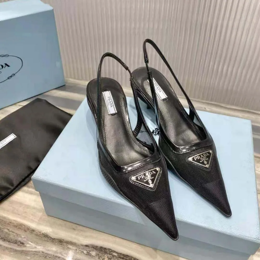 Prada Mesh Fabric Slingback Pumps for Women in Black