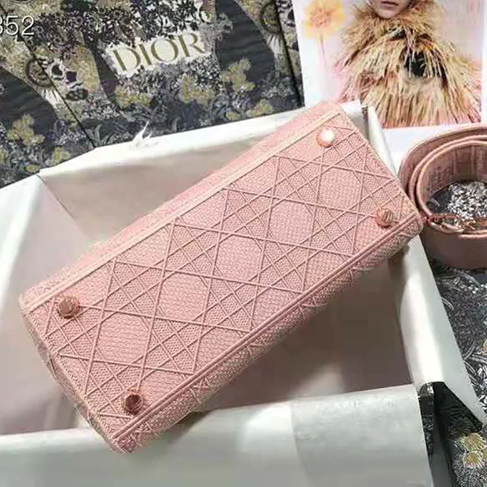 Dior Medium Lady D-Lite Bag Cannage Embroidery in Pink