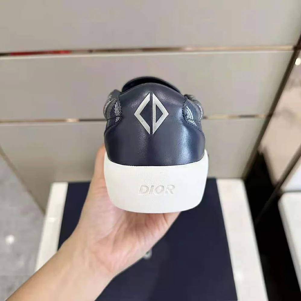Dior B101 Slip-on Sneaker Navy Blue CD Diamond Canvas and Smooth Calfskin for Men