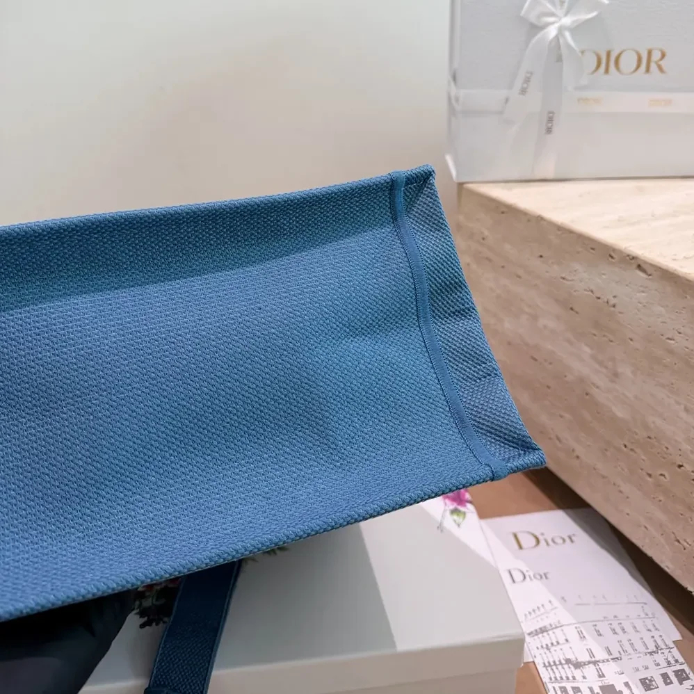 Dior Dioriviera Medium Dior Book Tote with Strap Blue-Greige Dior Painted Ribbon Embroidery for Women Dior Dioriviera Medium Dior Book Tote with Strap Blue-Greige Dior Painted Ribbon Embroidery for Women