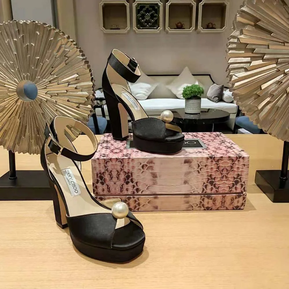 Jimmy Choo Socorie 120 Black Suede Platform Sandals with Pearl Detailing for Women Jimmy Choo Socorie 120 Black Suede Platform Sandals with Pearl Detailing for Women
