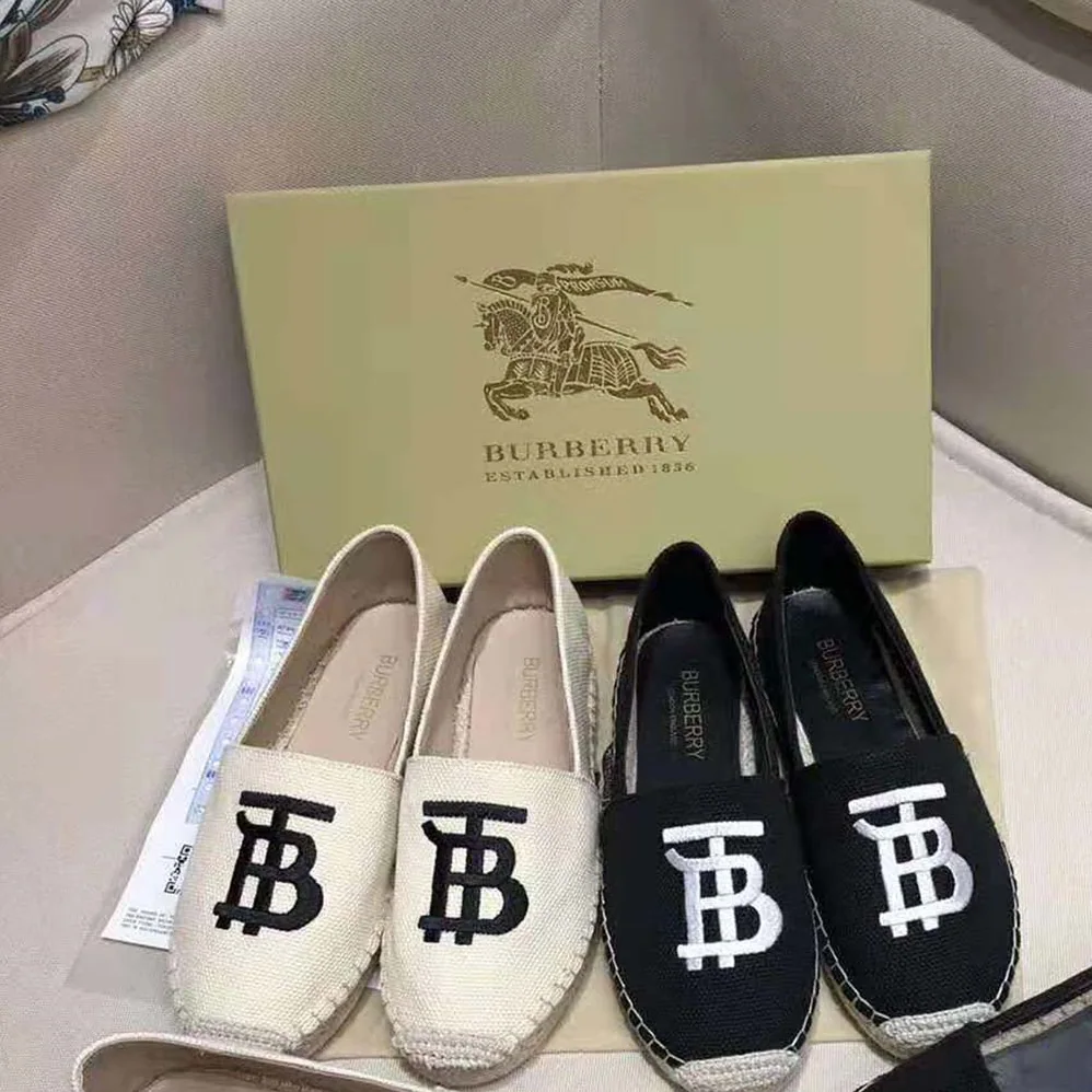 Burberry Shoes Monogram Motif Cotton and Leather Espadrilles for Women in Black Burberry Shoes Monogram Motif Cotton and Leather Espadrilles for Women in Black