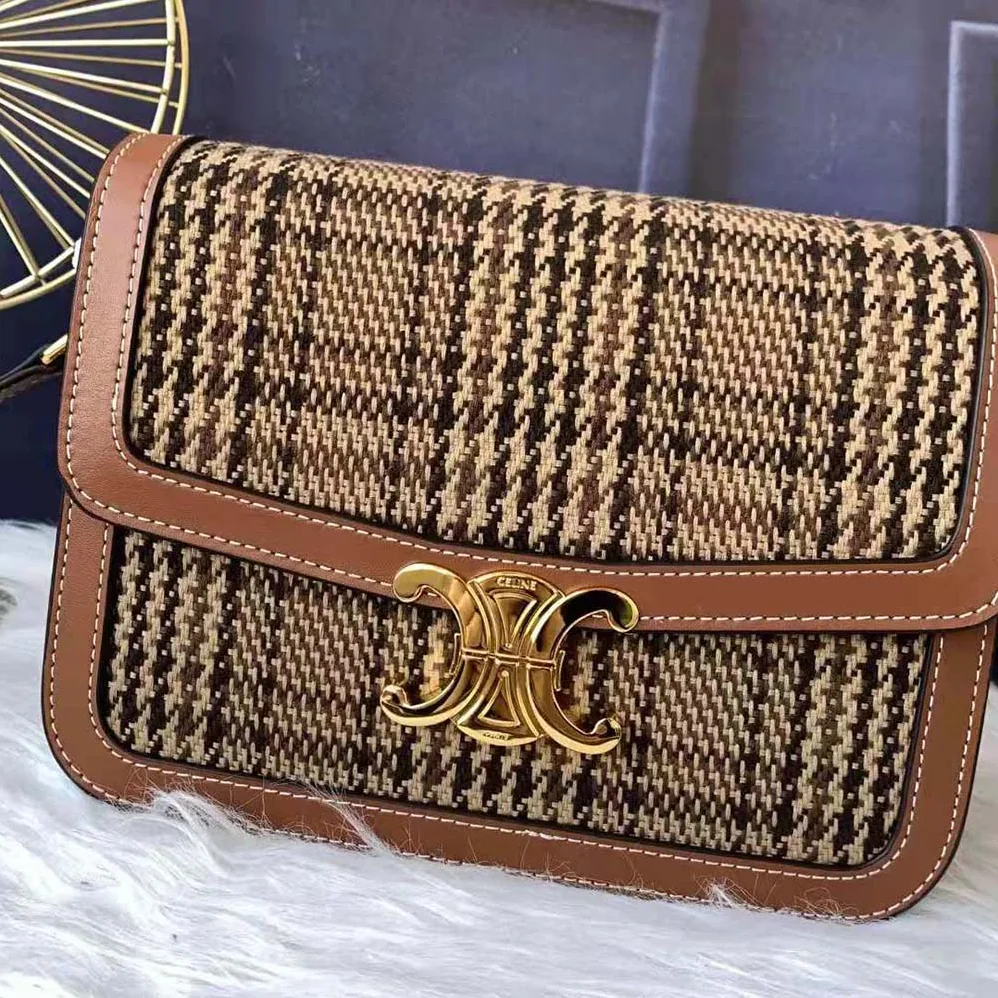 Celine Medium Triomphe Bag in Triomphe Textile and Calfskin for Women