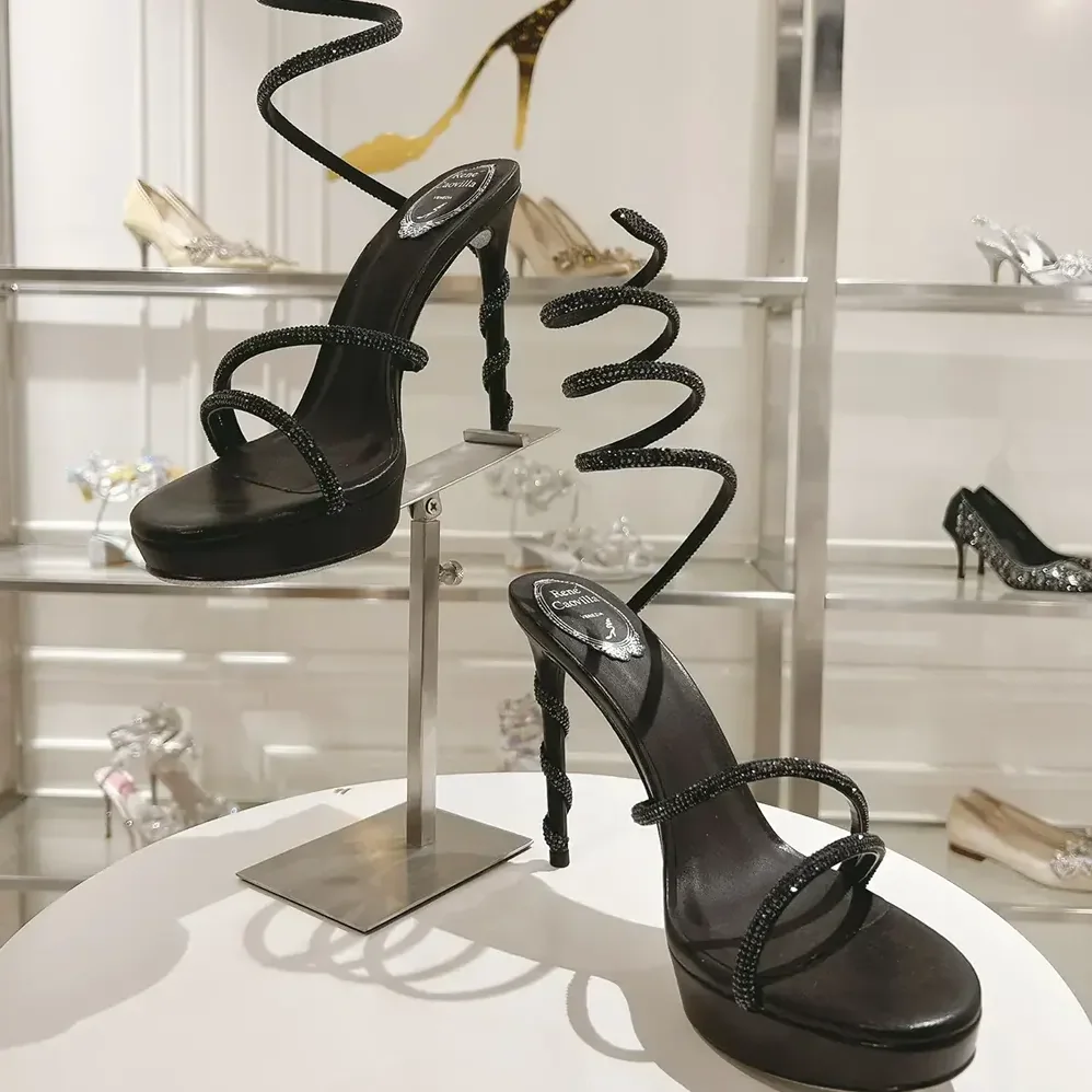 Rene Caovilla Margot Crystal Black Platform Sandal 120 for Women