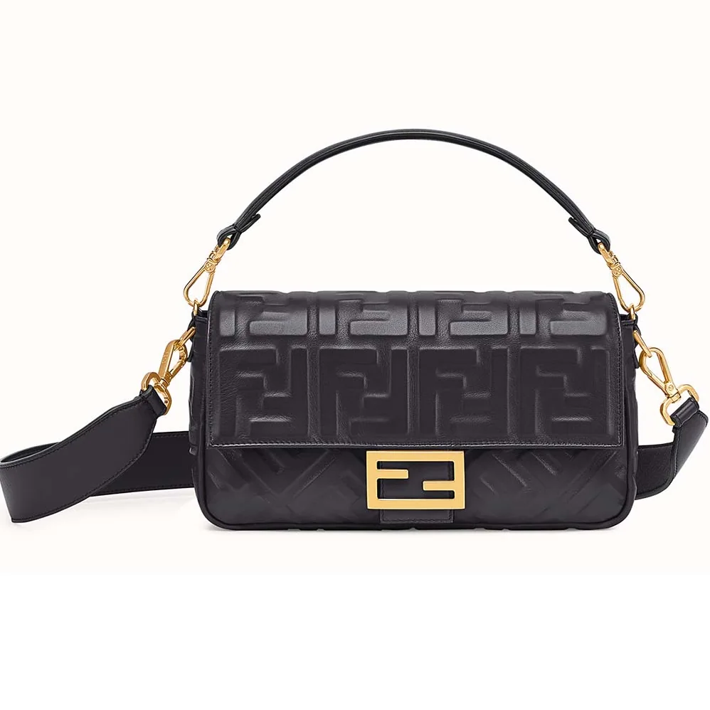 Fendi Iconic Baguette Leather Bag in Medium Size for Women in Black