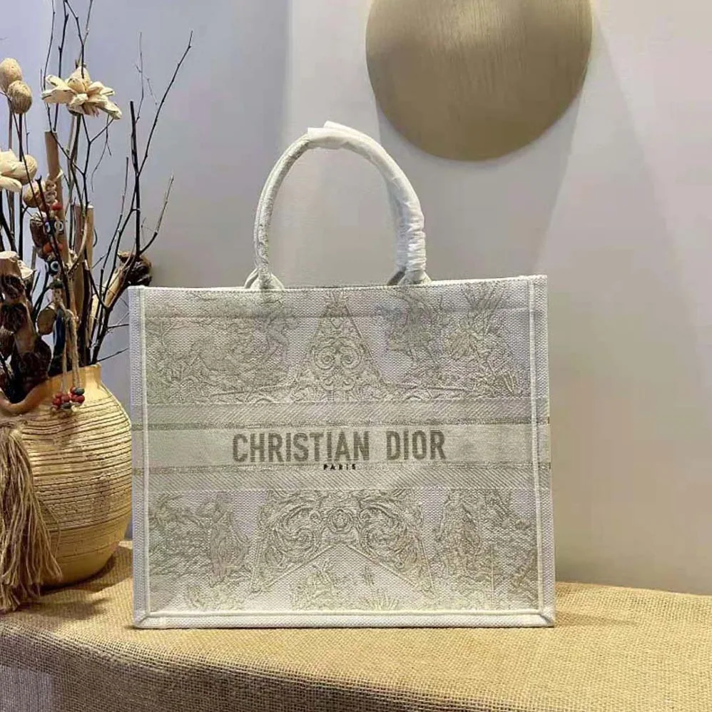 Dior Book Tote Gold-Tone Dior Around the World Stella Embroidery for Women