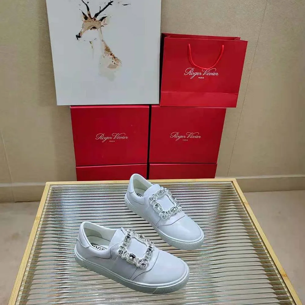 Roger Vivier Very Vivier Strass Buckle Sneakers in Leather for Women in White Roger Vivier Very Vivier Strass Buckle Sneakers in Leather for Women in White